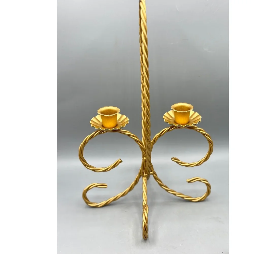 Vtg Gold Twisted Metal Rope Candelabra Set 2‎ Hollywood Regency Candle Holders